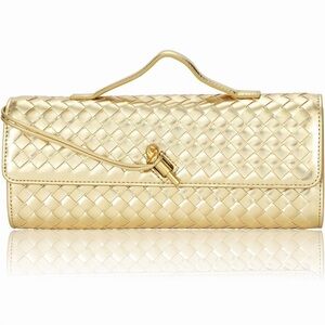 Gold Woven Clutch Bag | Bottega-Inspired Evening Bag | Metallic Handbag